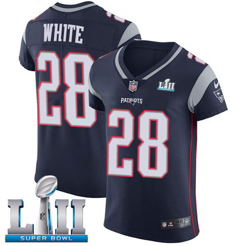 Nike Patriots #28 James White Navy Blue Team Color Super Bowl LII Men's Stitched NFL Vapor Untouchable Elite Jersey - Click Image to Close